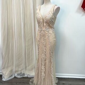 Cream Embellished Prom Mother of the Bride MOB MOD Evening Gown Dress Sz 8